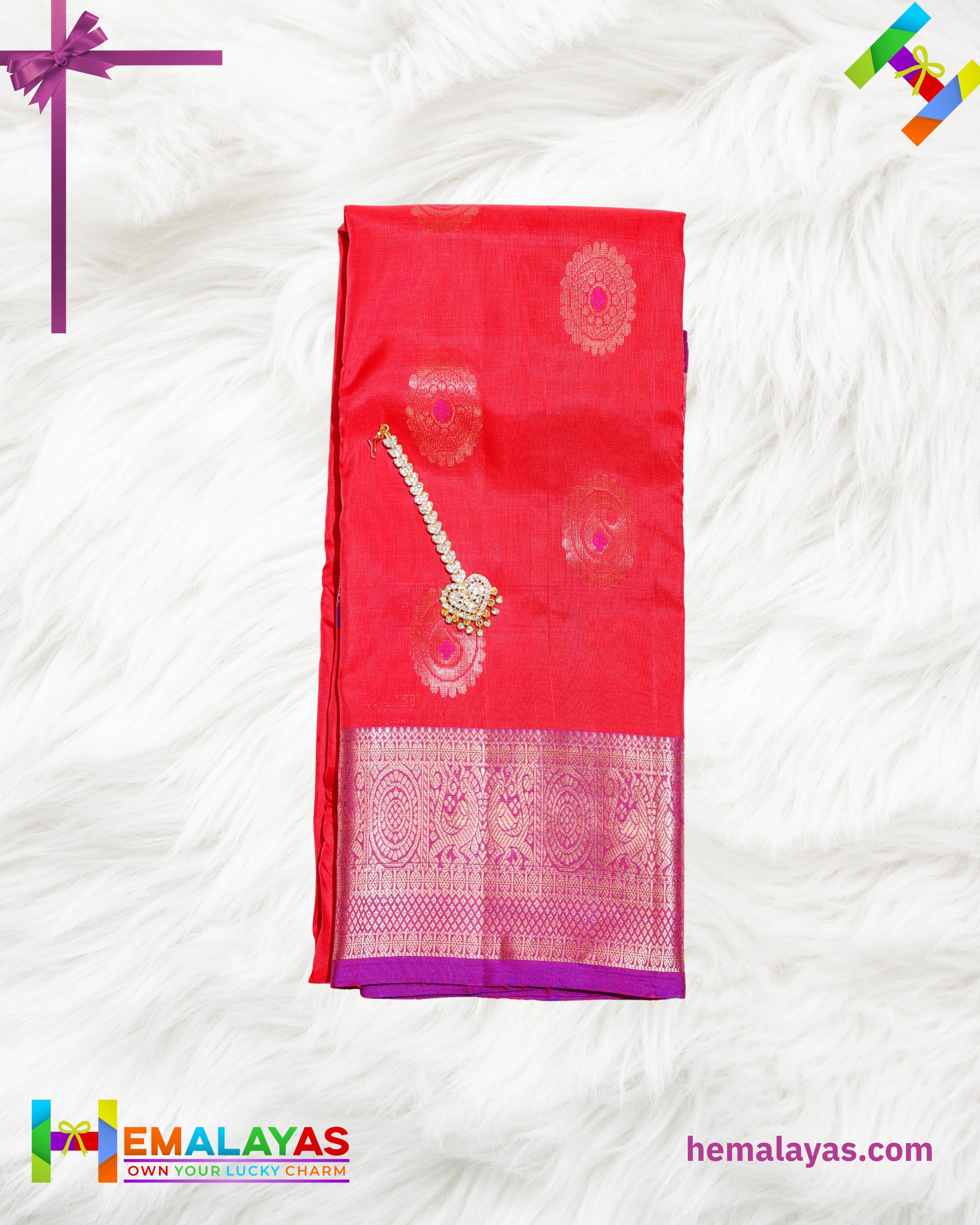 Coral Red Kanchipuram Handloom Pure Silk Saree with Zari Motifs
