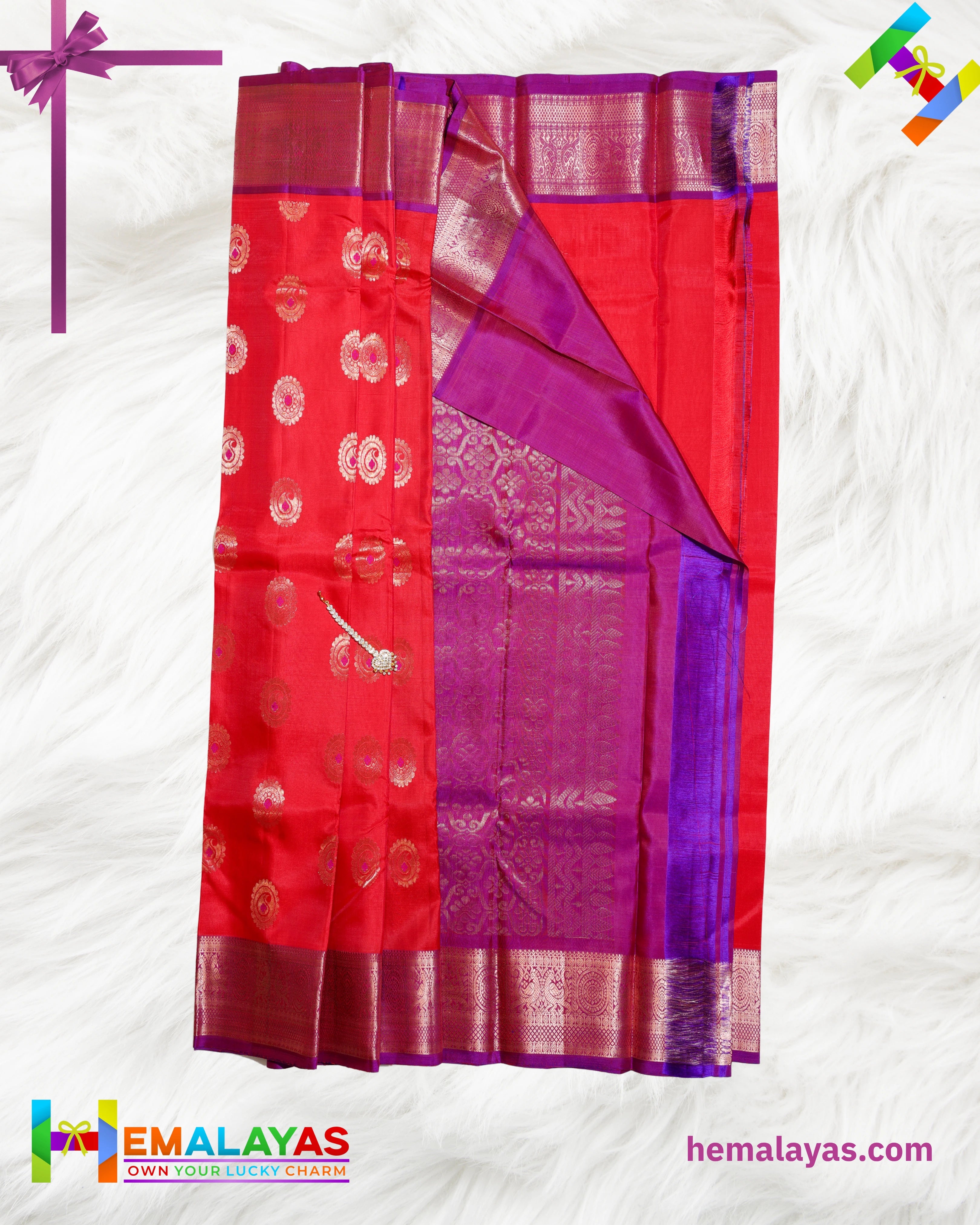 Coral Red Kanchipuram Handloom Pure Silk Saree with Zari Motifs