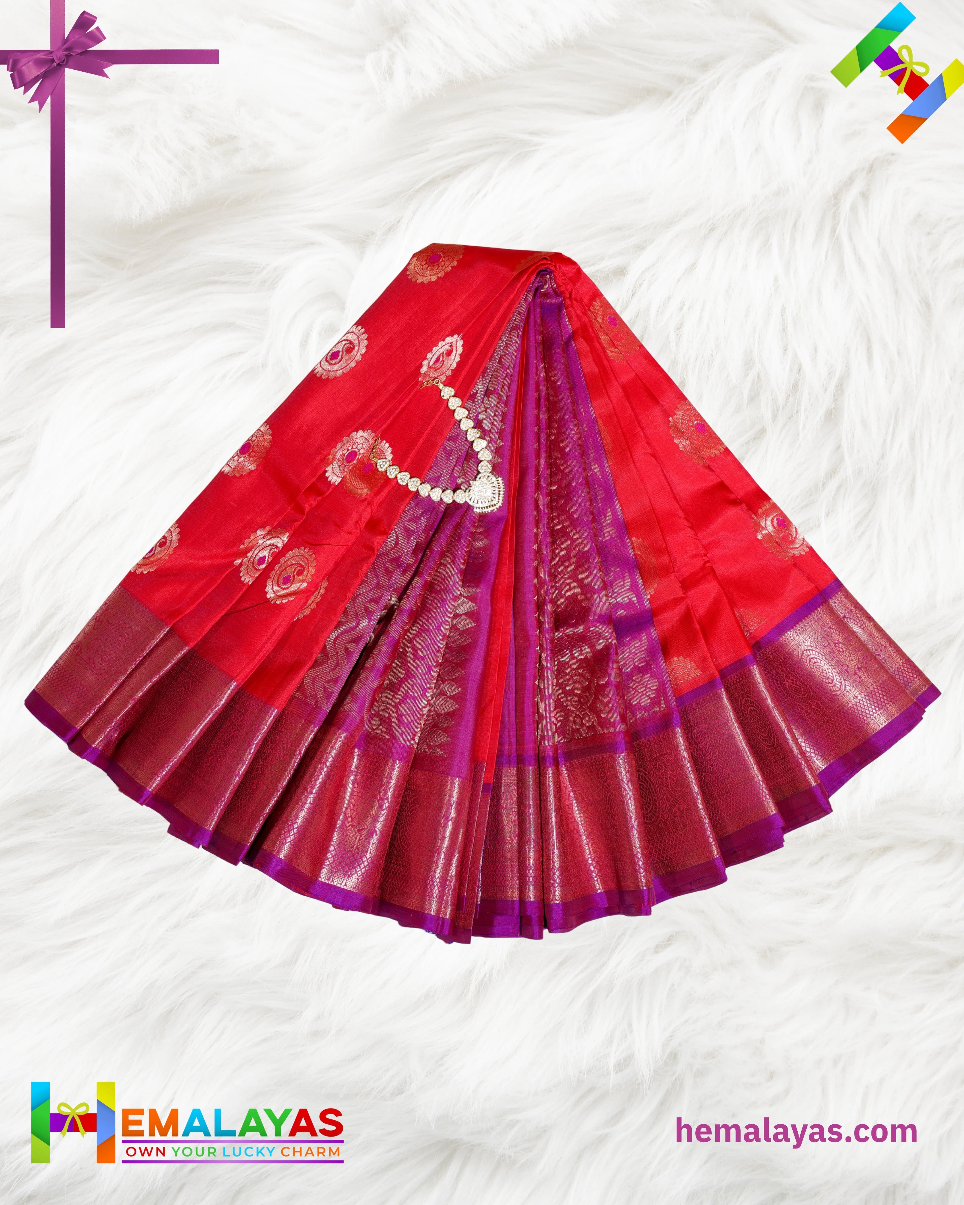 Coral Red Kanchipuram Handloom Pure Silk Saree with Zari Motifs