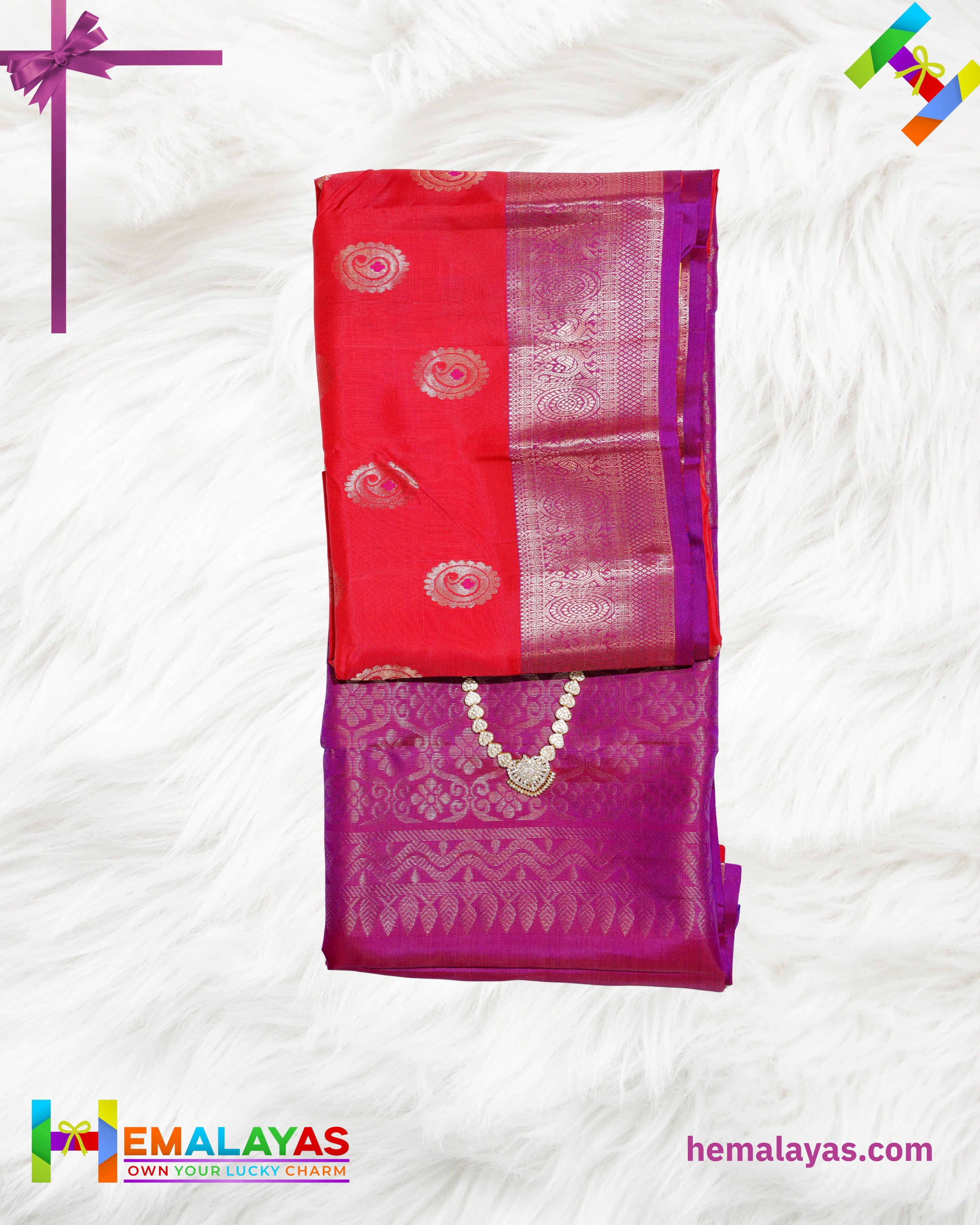 Coral Red Kanchipuram Handloom Pure Silk Saree with Zari Motifs