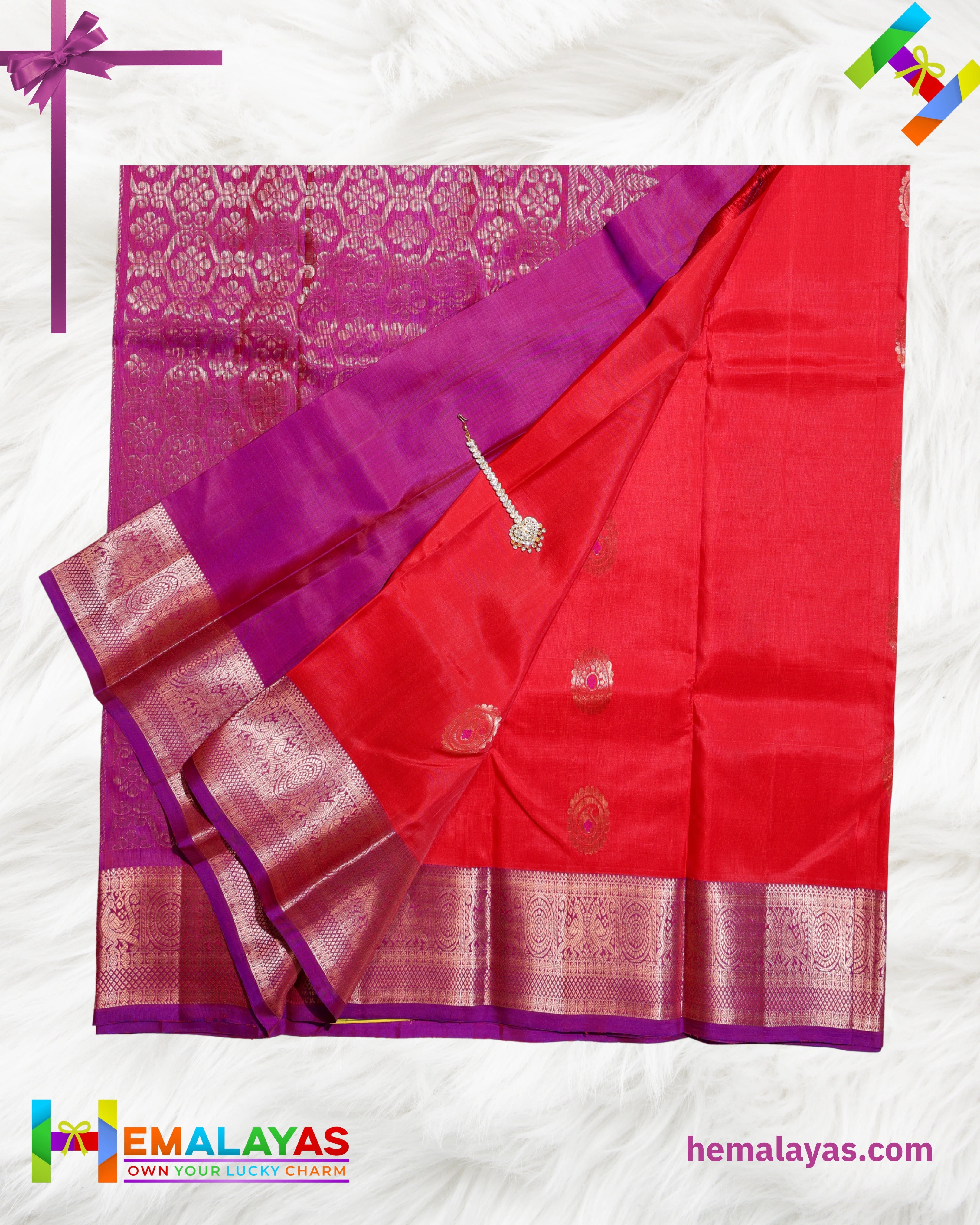 Coral Red Kanchipuram Handloom Pure Silk Saree with Zari Motifs
