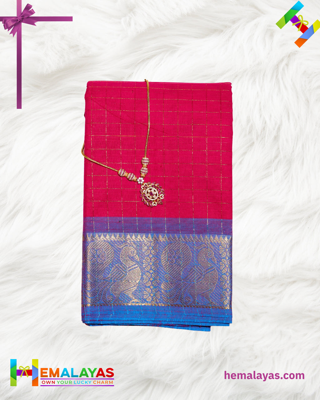 Rani Pink & Blue Madurai Sungudi Cotton Saree with Traditional Border