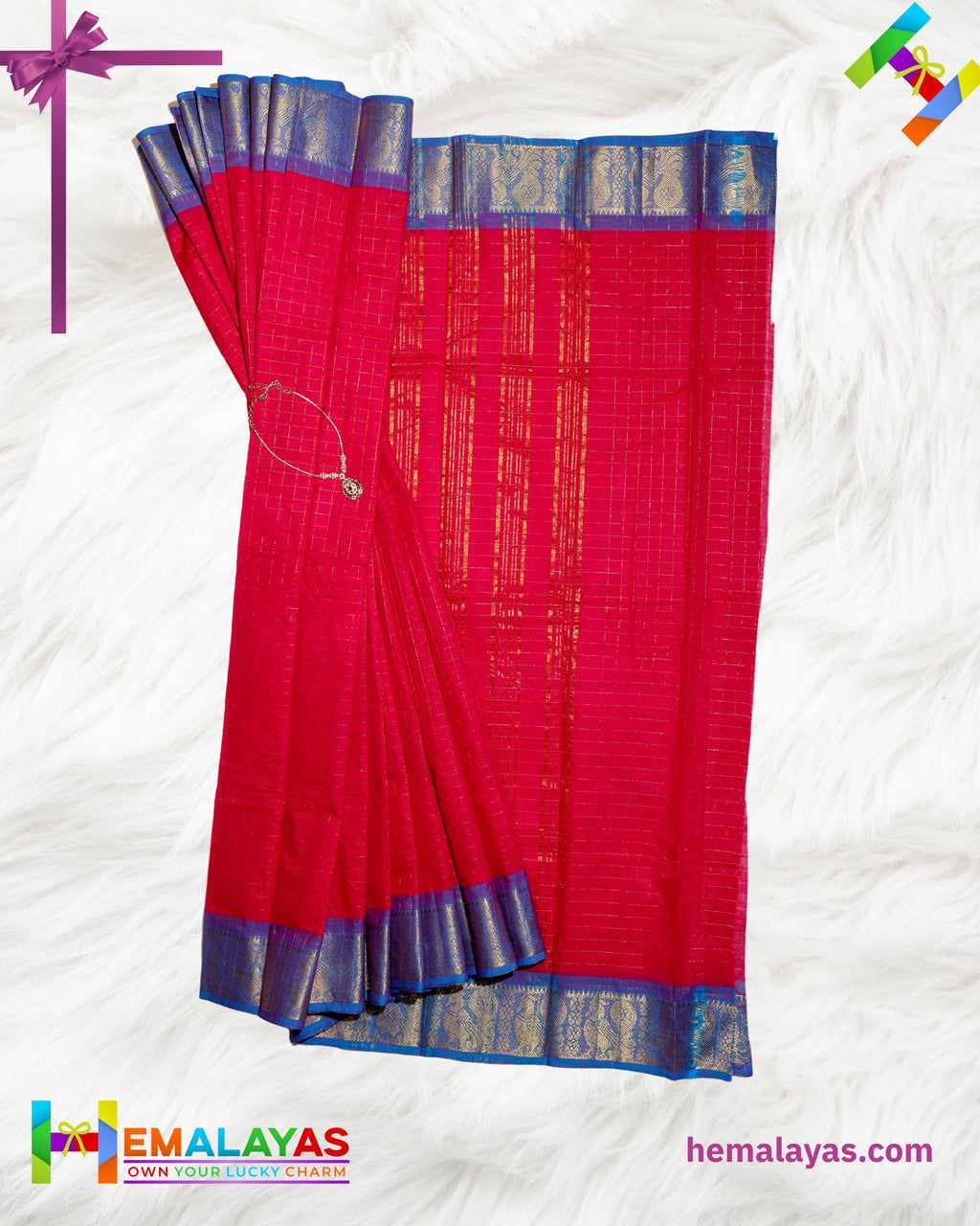Rani Pink & Blue Madurai Sungudi Cotton Saree with Traditional Border