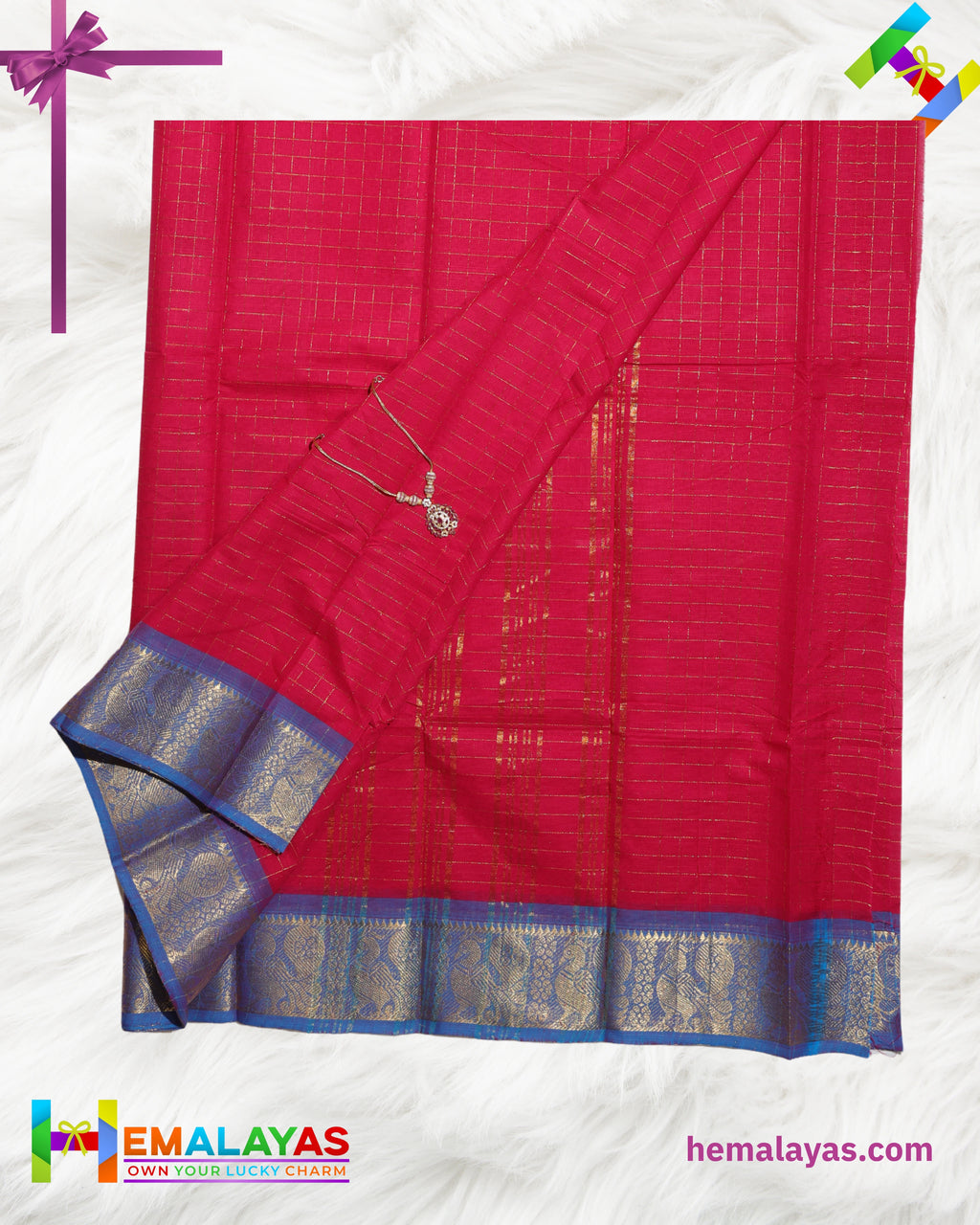 Rani Pink & Blue Madurai Sungudi Cotton Saree with Traditional Border