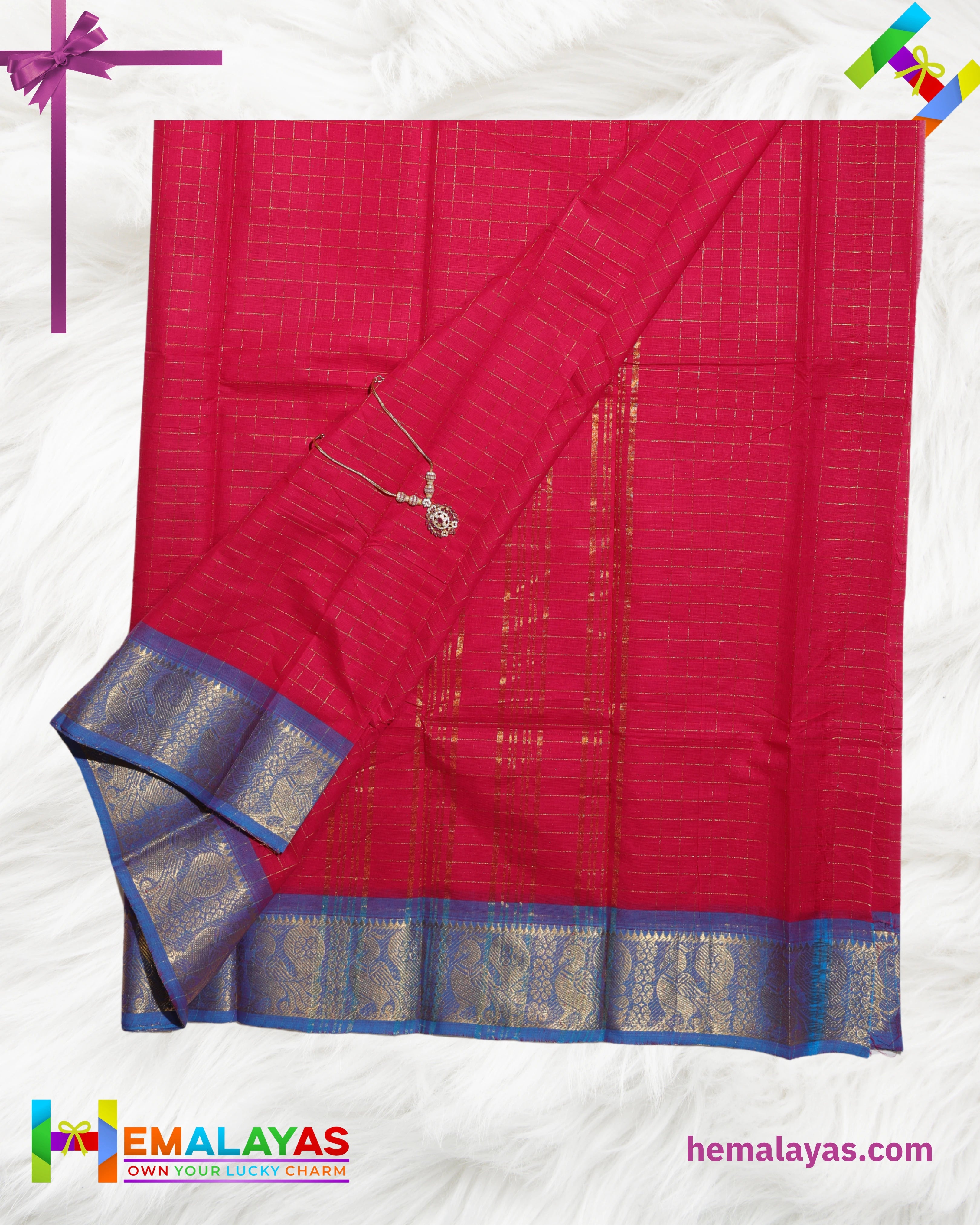 Rani Pink & Blue Madurai Sungudi Cotton Saree with Traditional Border