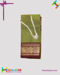 Olive Green Madurai Sungudi Cotton Saree with Traditional Zari Border
