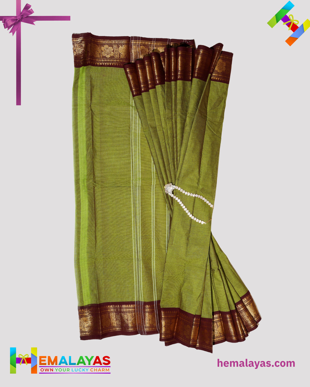 Olive Green Madurai Sungudi Cotton Saree with Traditional Zari Border