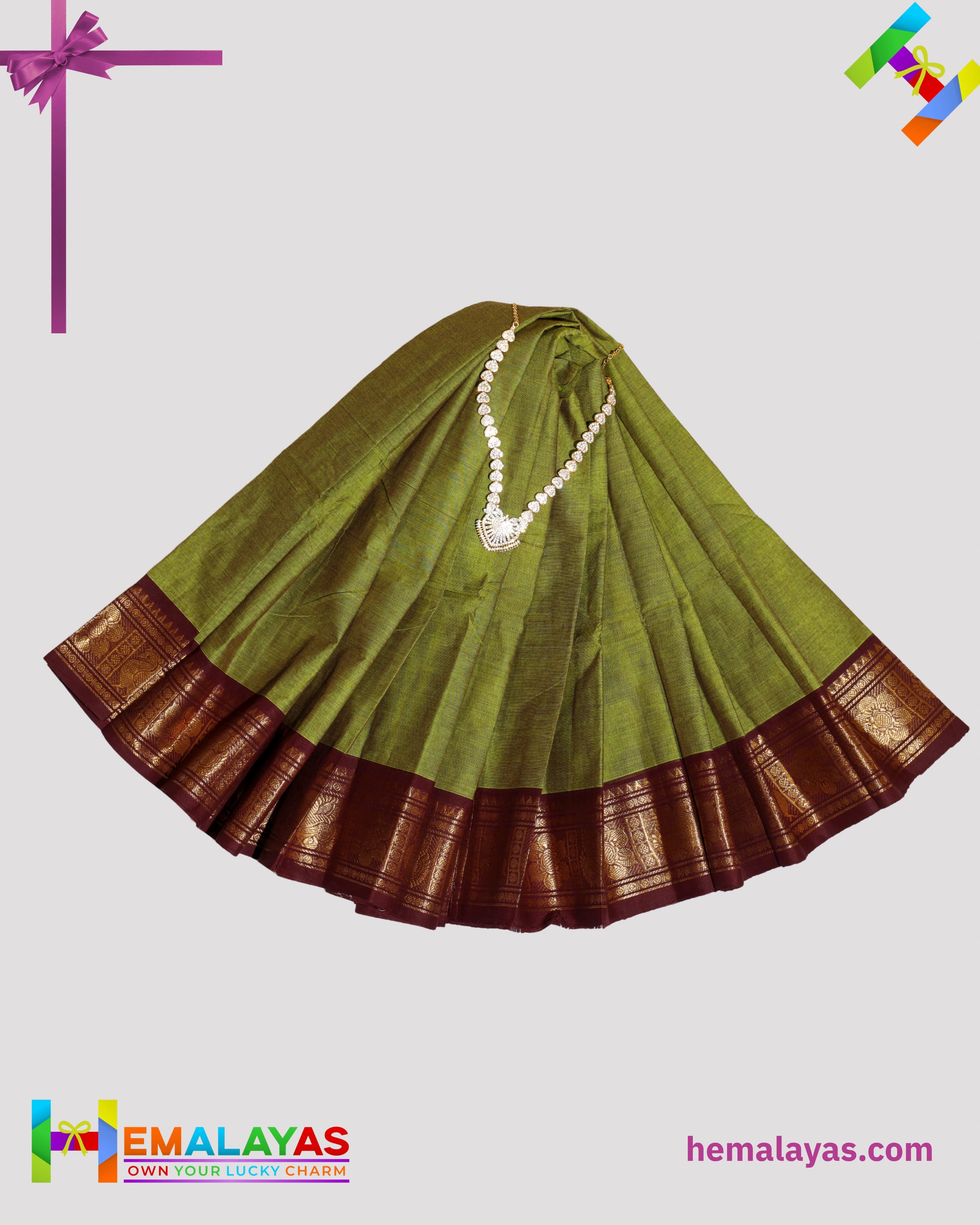 Olive Green Madurai Sungudi Cotton Saree with Traditional Zari Border