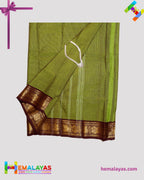 Olive Green Madurai Sungudi Cotton Saree with Traditional Zari Border