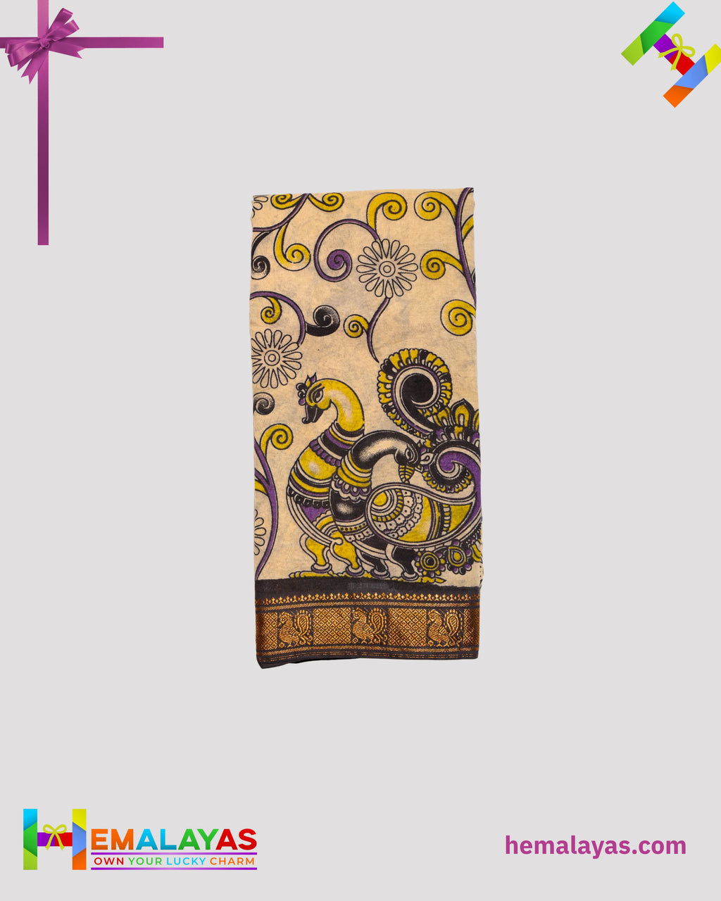 Off White Mixed Soft Sungudi Saree with Artistic Kalamkari-Inspired Print