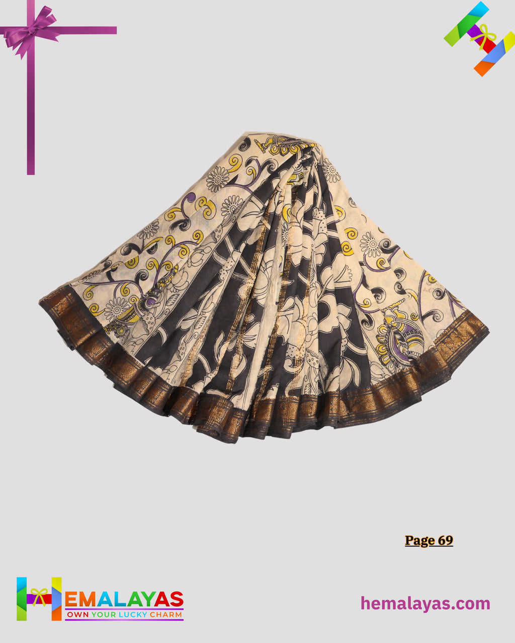 Off White Mixed Soft Sungudi Saree with Artistic Kalamkari-Inspired Print