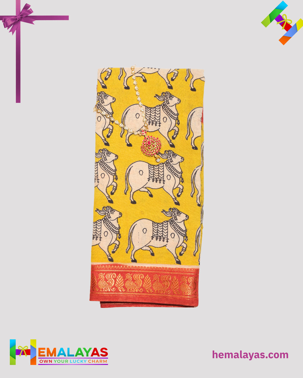 Mustard Yellow Mixed Soft Sungudi Saree with Traditional Animal Print