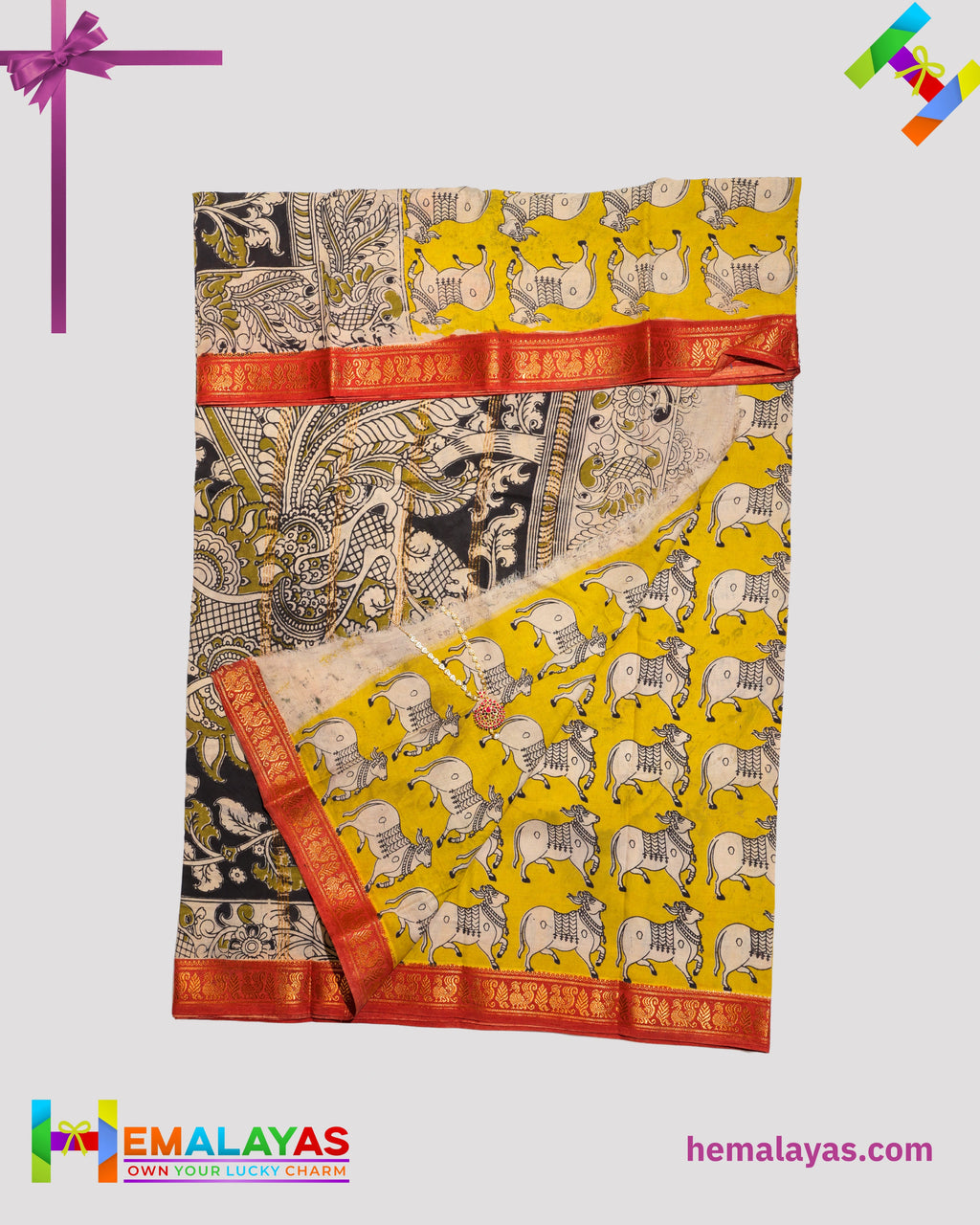 Mustard Yellow Mixed Soft Sungudi Saree with Traditional Animal Print