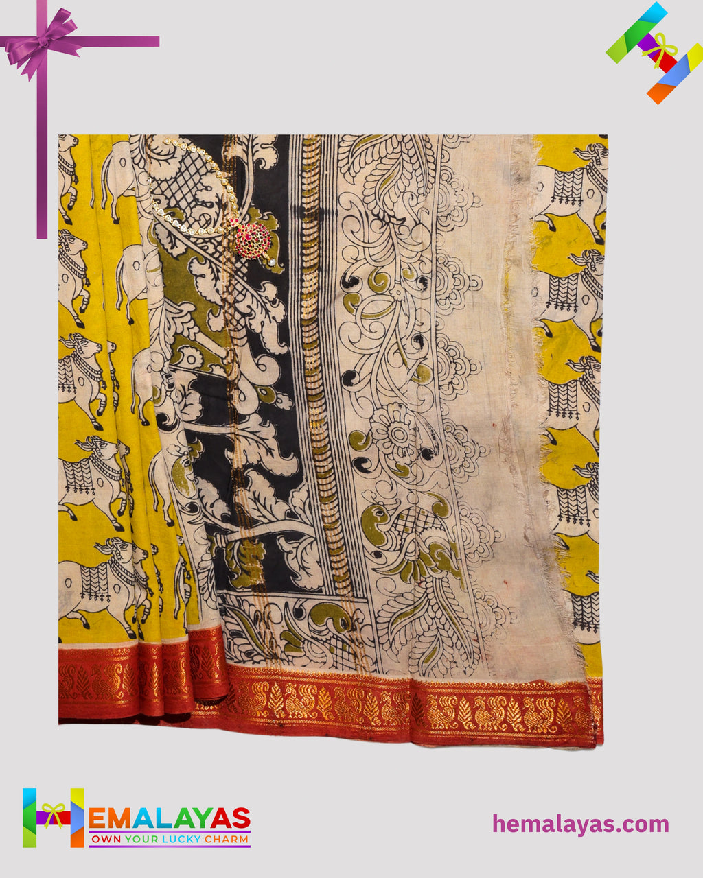 Mustard Yellow Mixed Soft Sungudi Saree with Traditional Animal Print