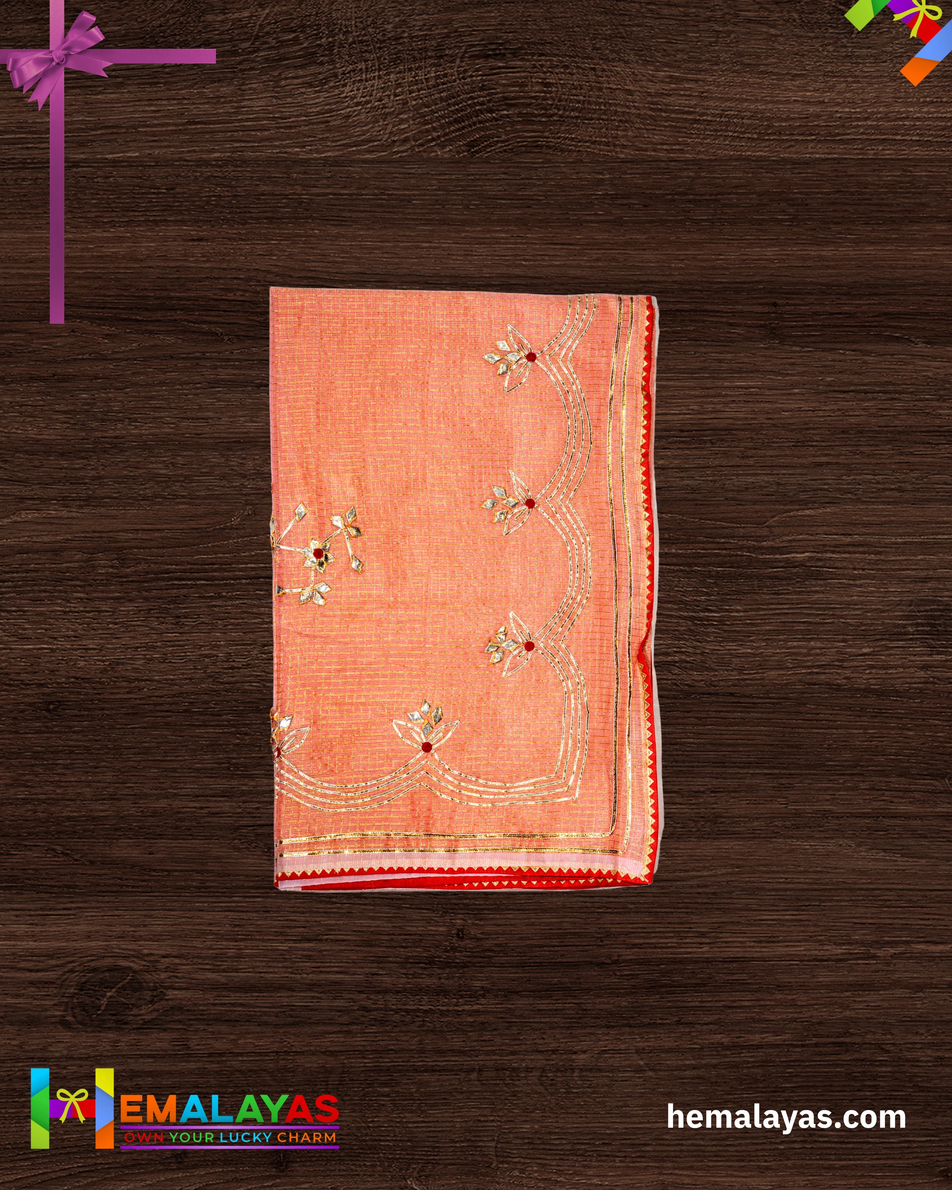 Peach Embroidered Kota Cotton Saree