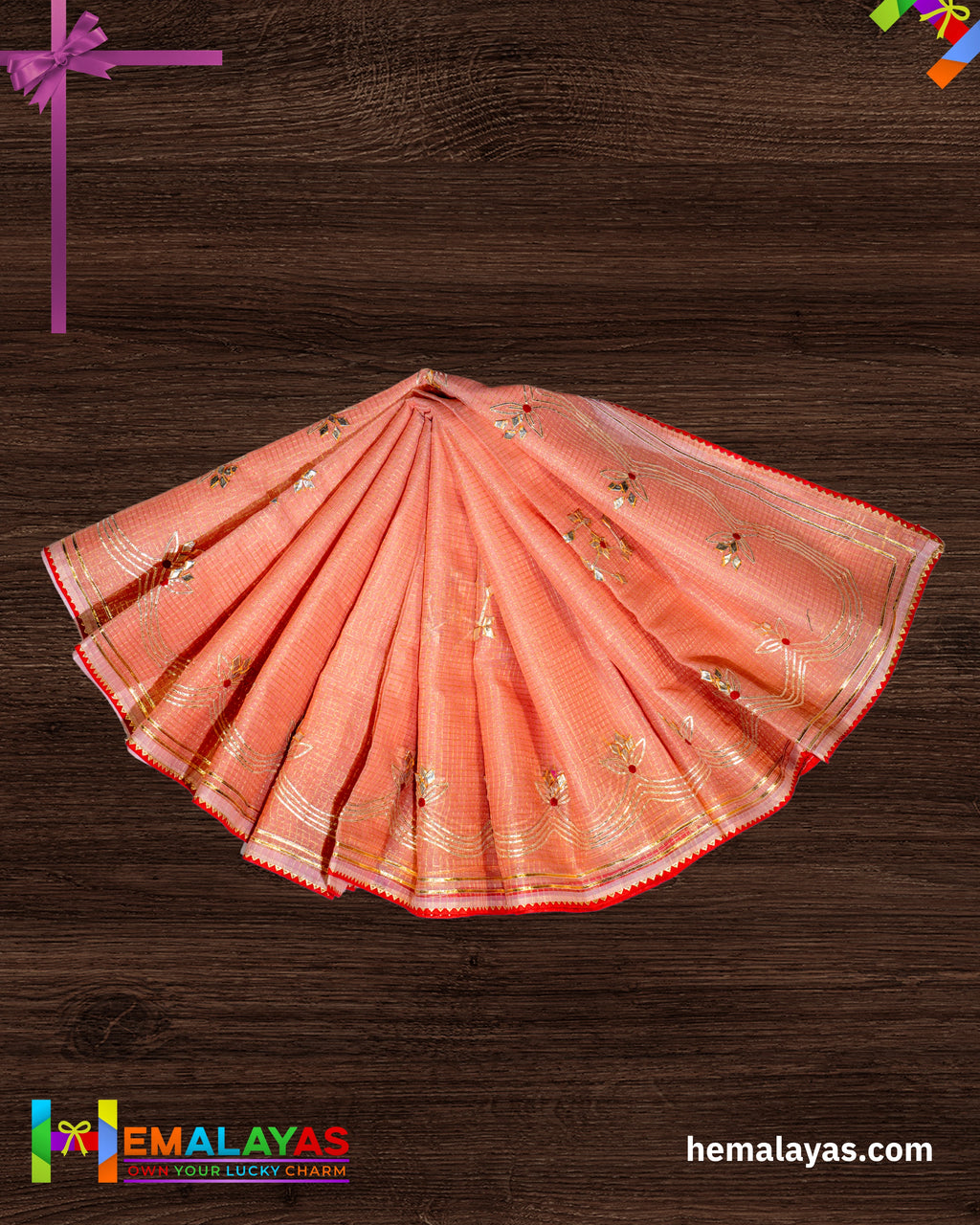 Peach Embroidered Kota Cotton Saree