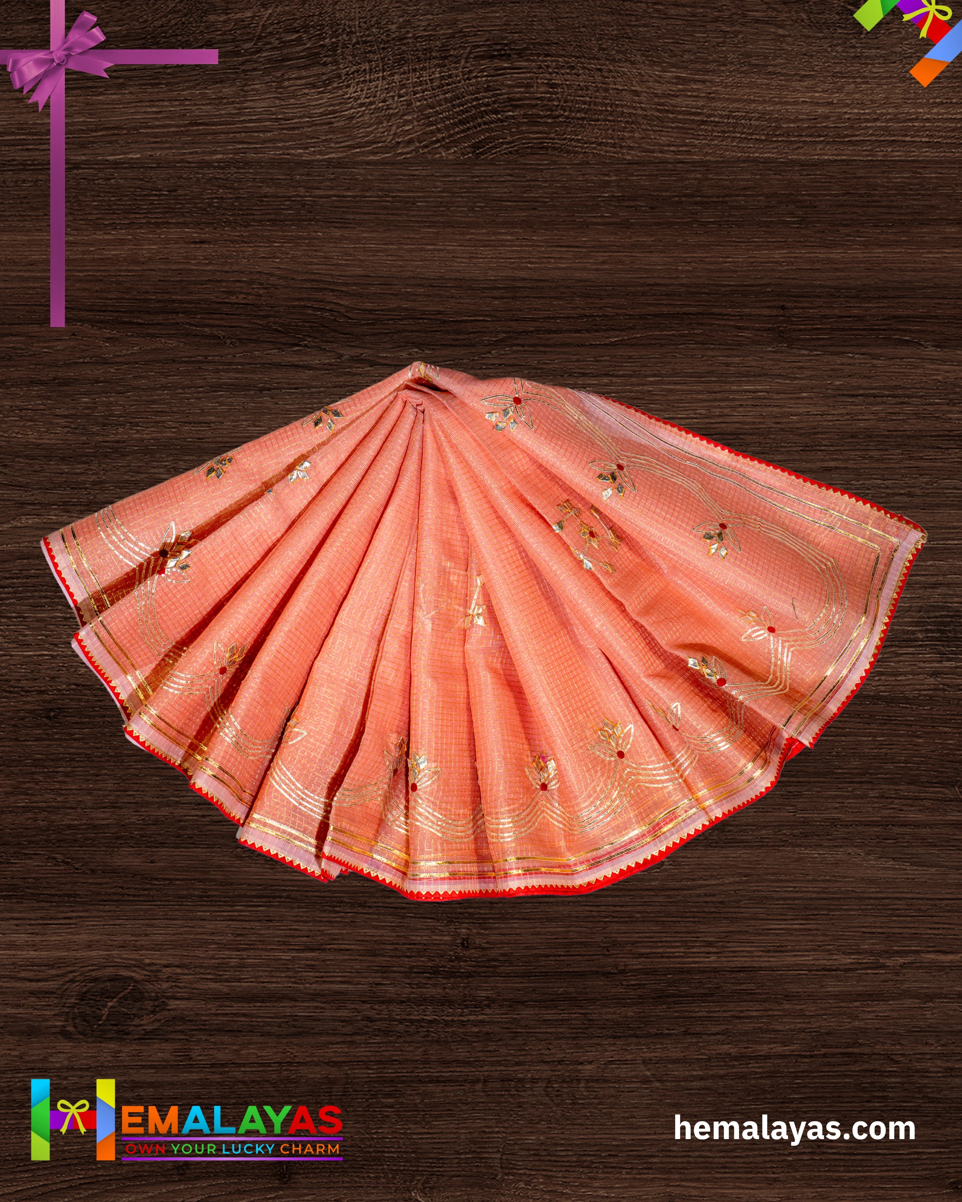 Peach Embroidered Kota Cotton Saree