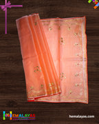 Peach Embroidered Kota Cotton Saree