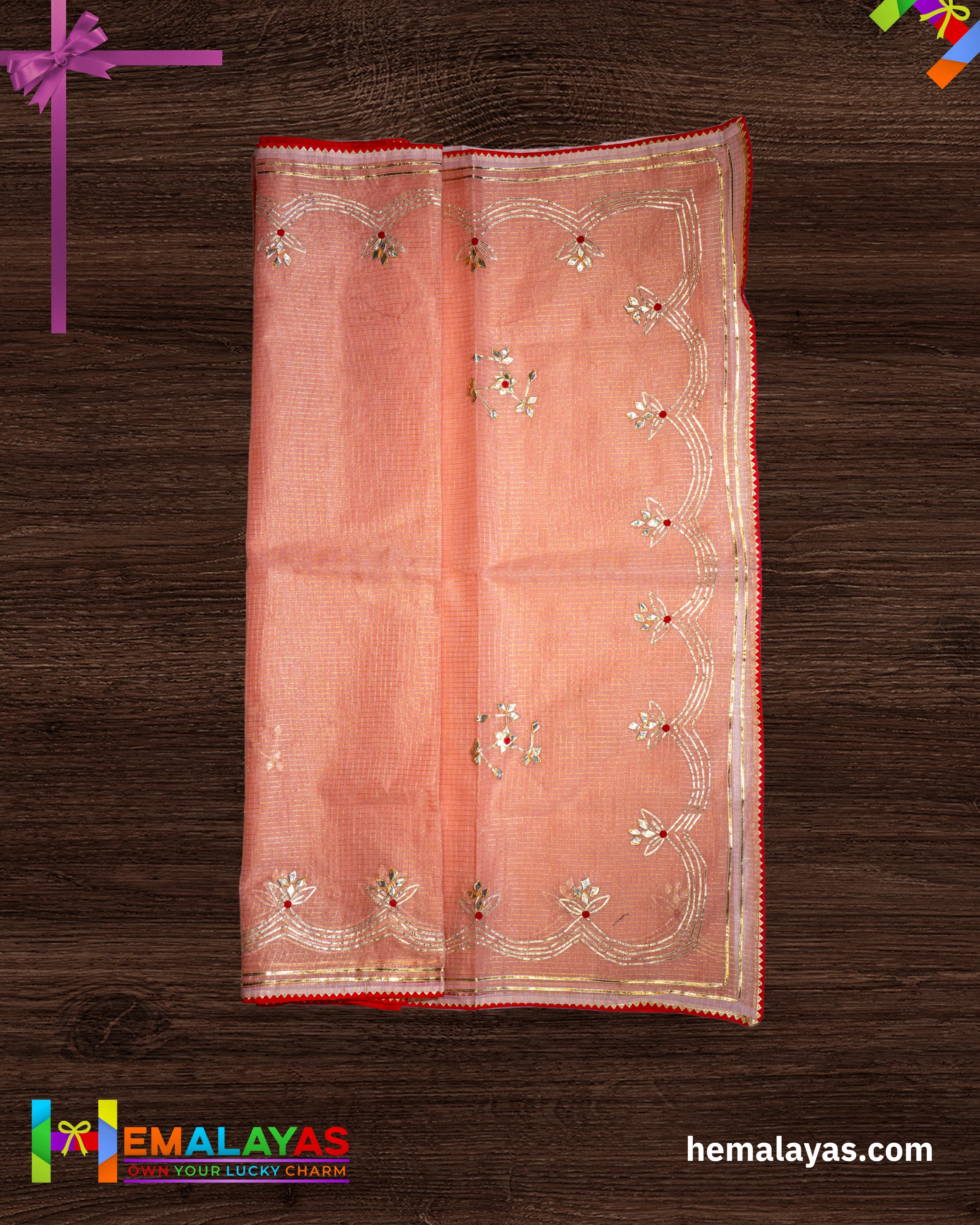 Peach Embroidered Kota Cotton Saree