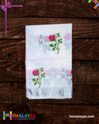 White with Pink Embroidered Kota Cotton Saree