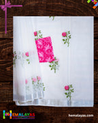 White with Pink Embroidered Kota Cotton Saree