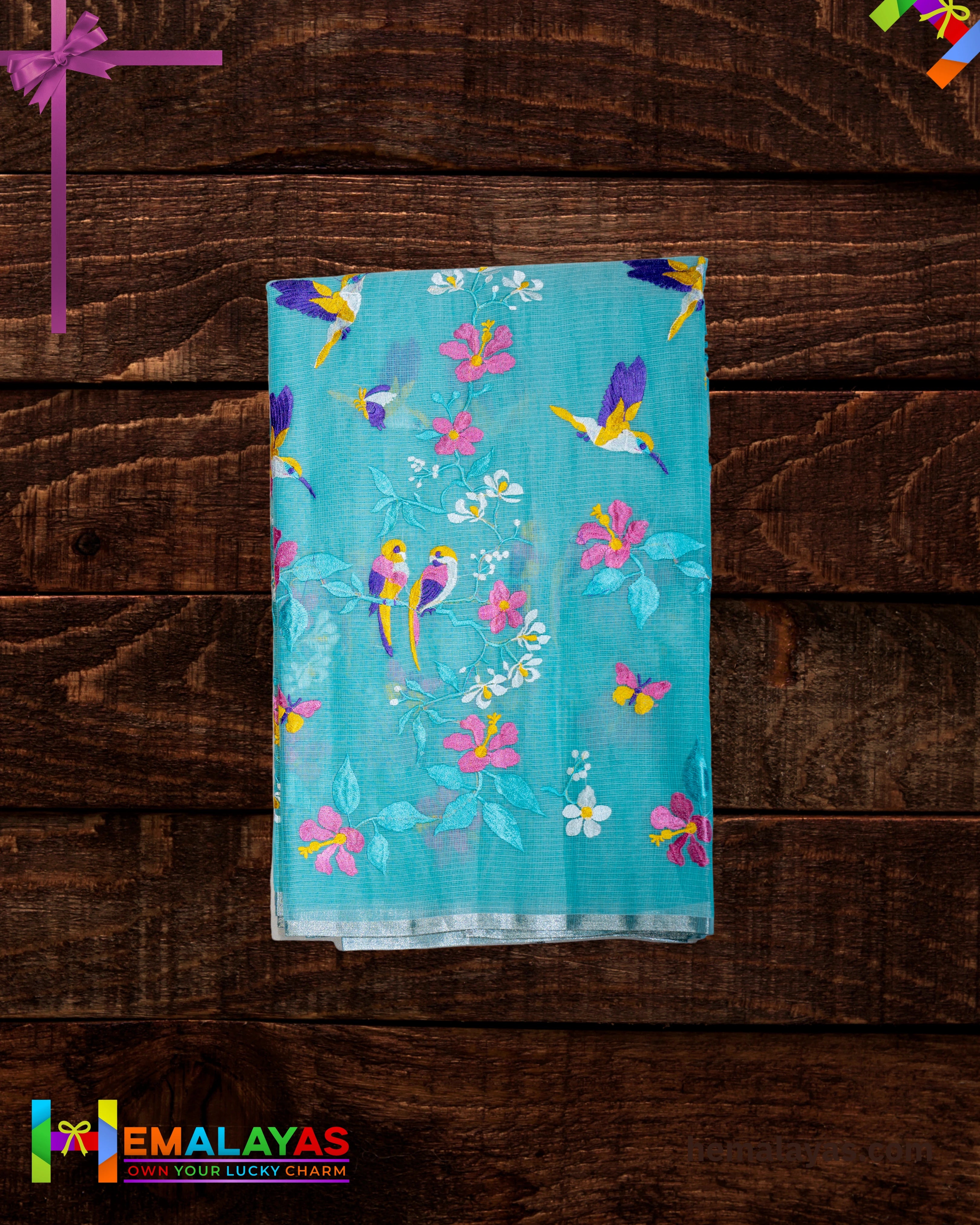 Teal Green Embroidered Kota Cotton Saree