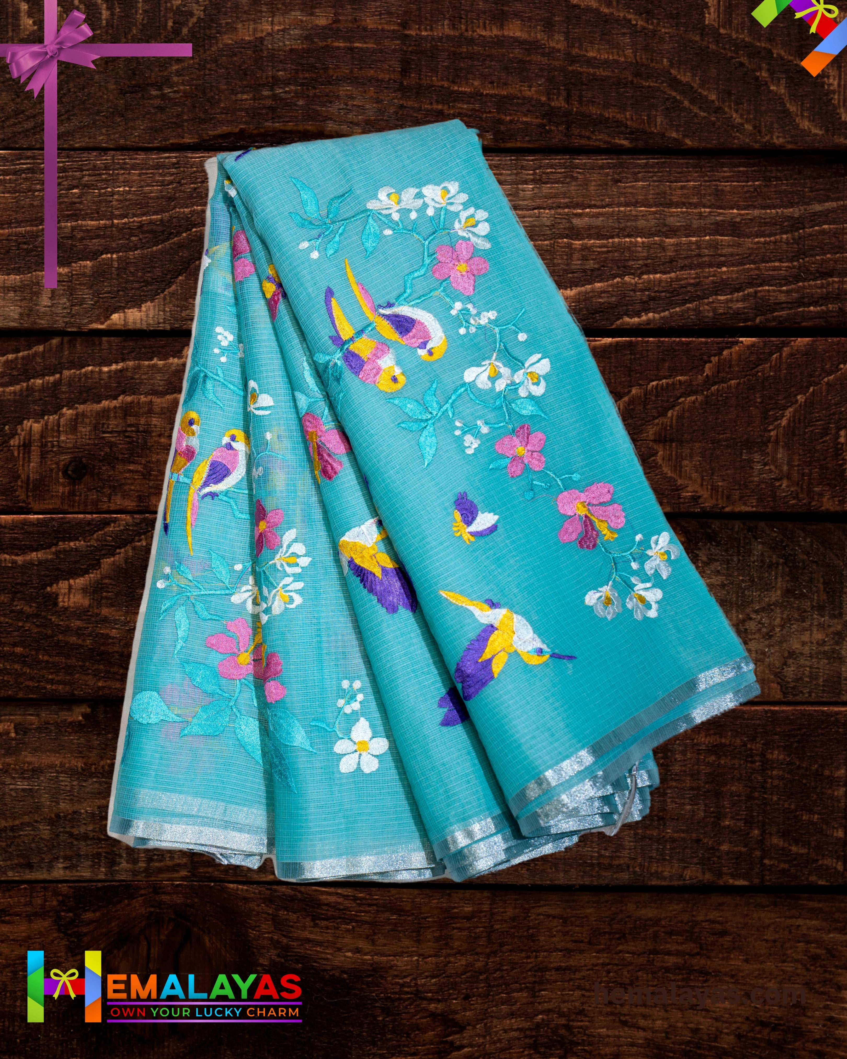 Teal Green Embroidered Kota Cotton Saree