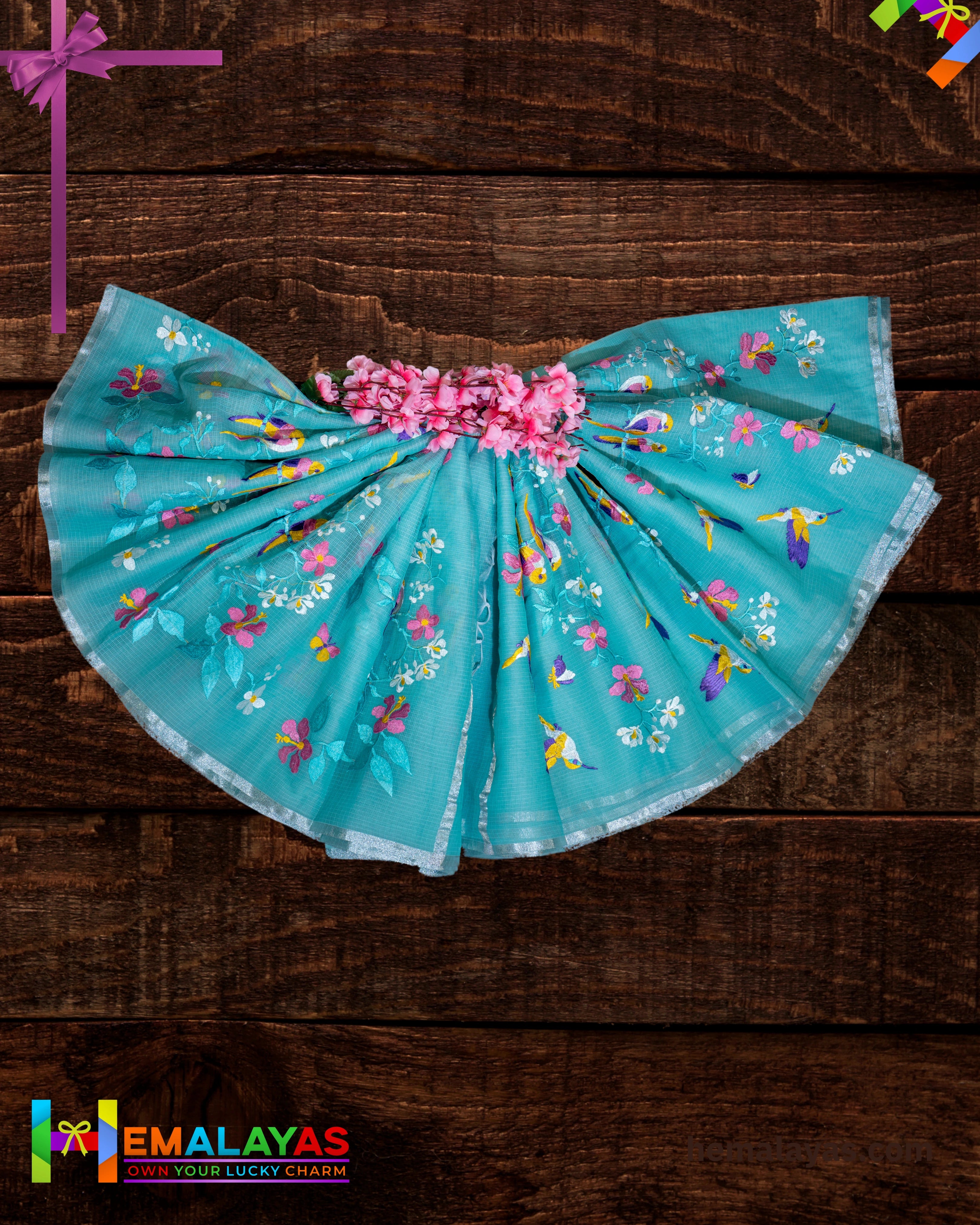 Teal Green Embroidered Kota Cotton Saree