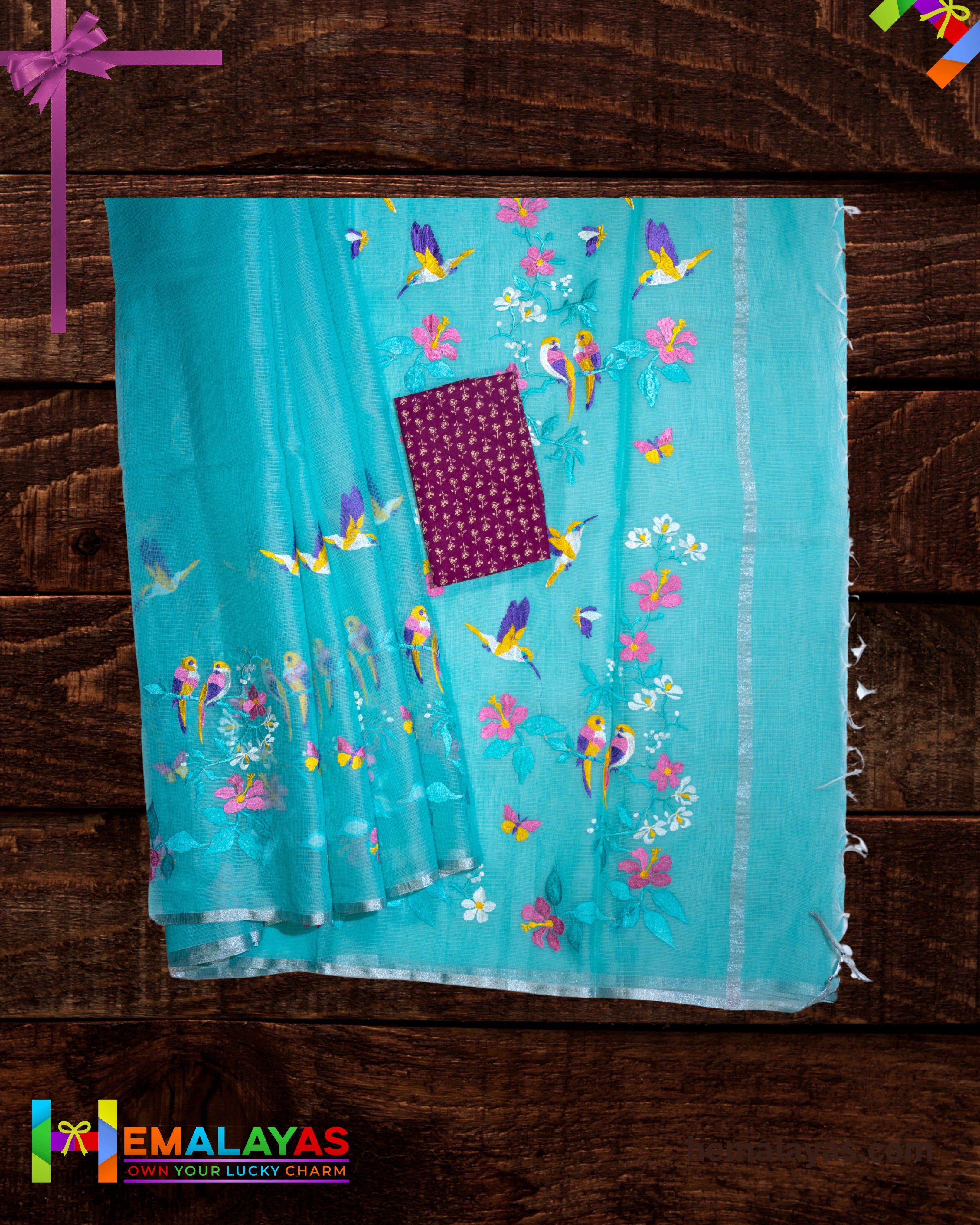 Teal Green Embroidered Kota Cotton Saree