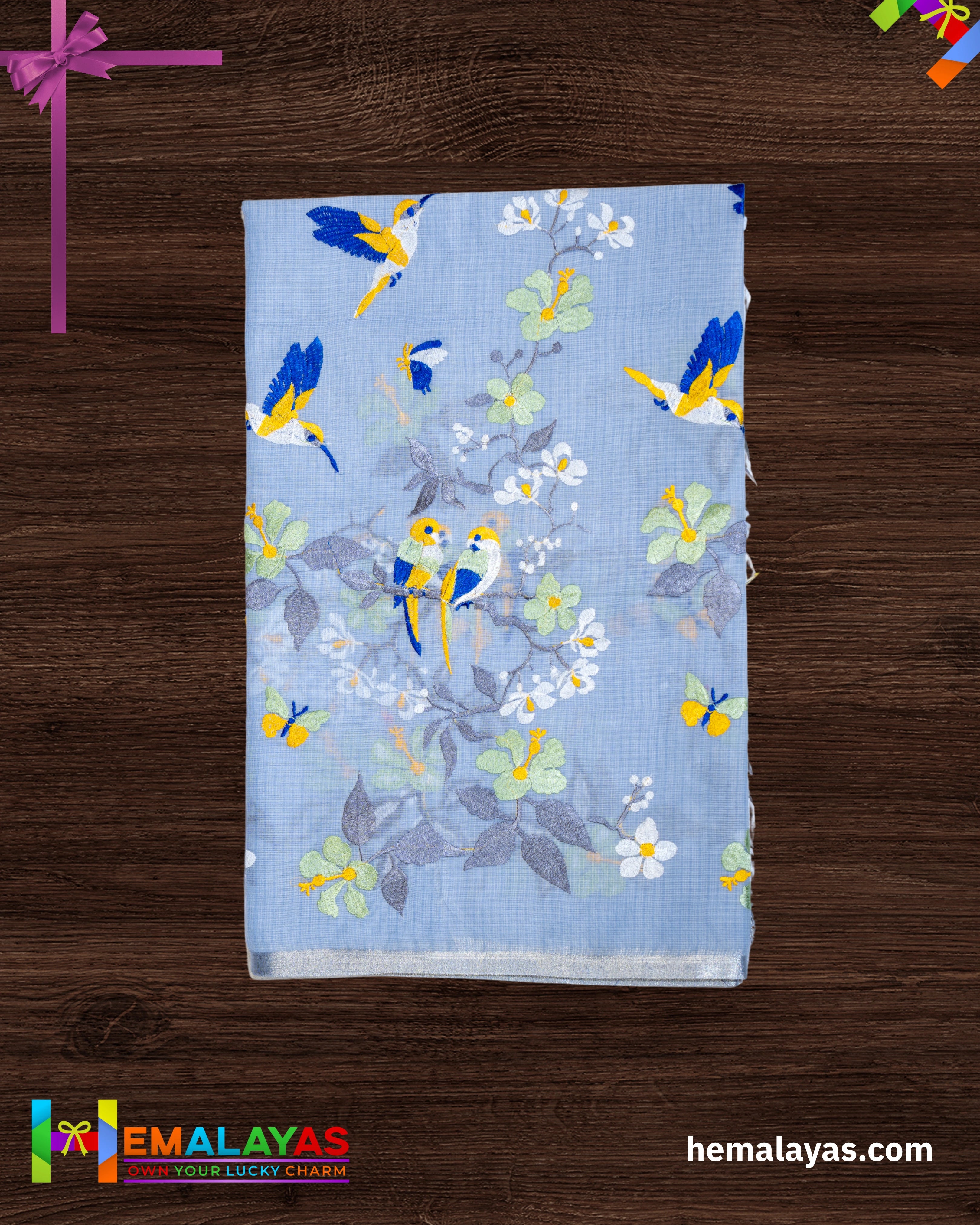Powder Blue Embroidered Kota Cotton Saree