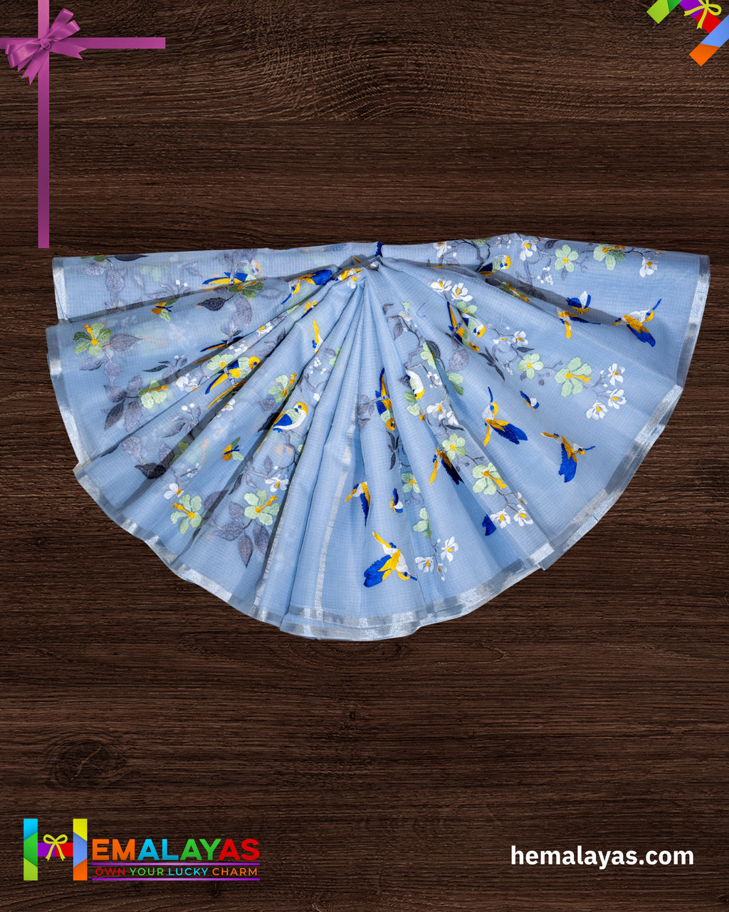 Powder Blue Embroidered Kota Cotton Saree