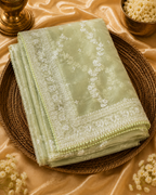 Premium Pure Organza Jamdani Saree with Zari Butti Pallu & Lace Border