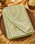 Premium Pure Organza Jamdani Saree with Zari Butti Pallu & Lace Border