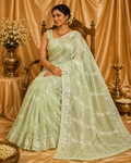 Premium Pure Organza Jamdani Saree with Zari Butti Pallu & Lace Border