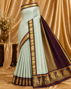 Elegant Mint Green Pure Kanchipuram Silk Saree with Traditional Korvai Border