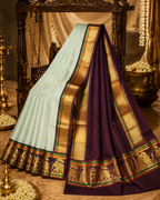 Elegant Mint Green Pure Kanchipuram Silk Saree with Traditional Korvai Border