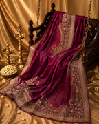Elegant Wine Synthetic Chinon Saree with Embroidery & Swarovski Work