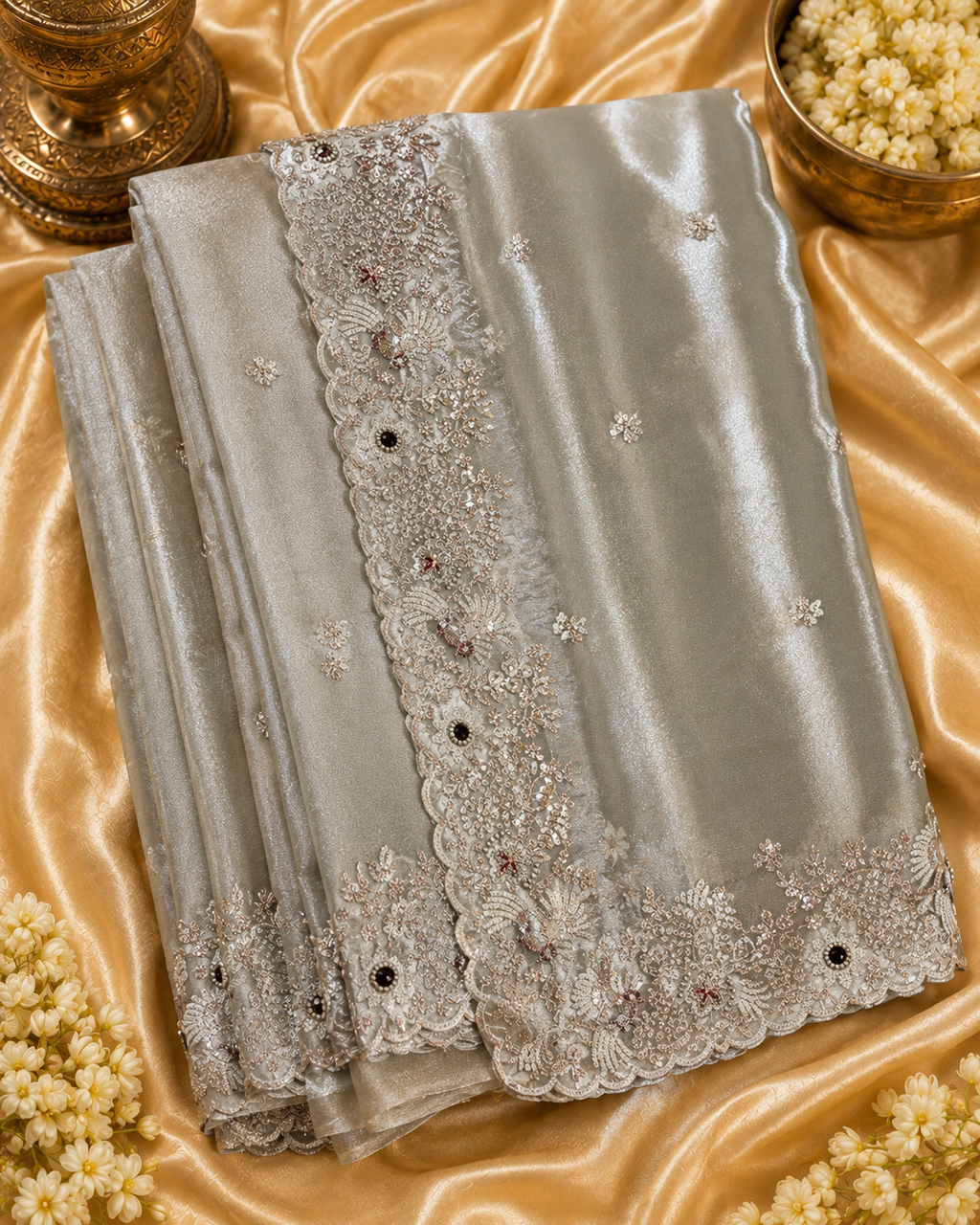 Premium Tissue Organza Saree with All Over Stone & Sequins Work