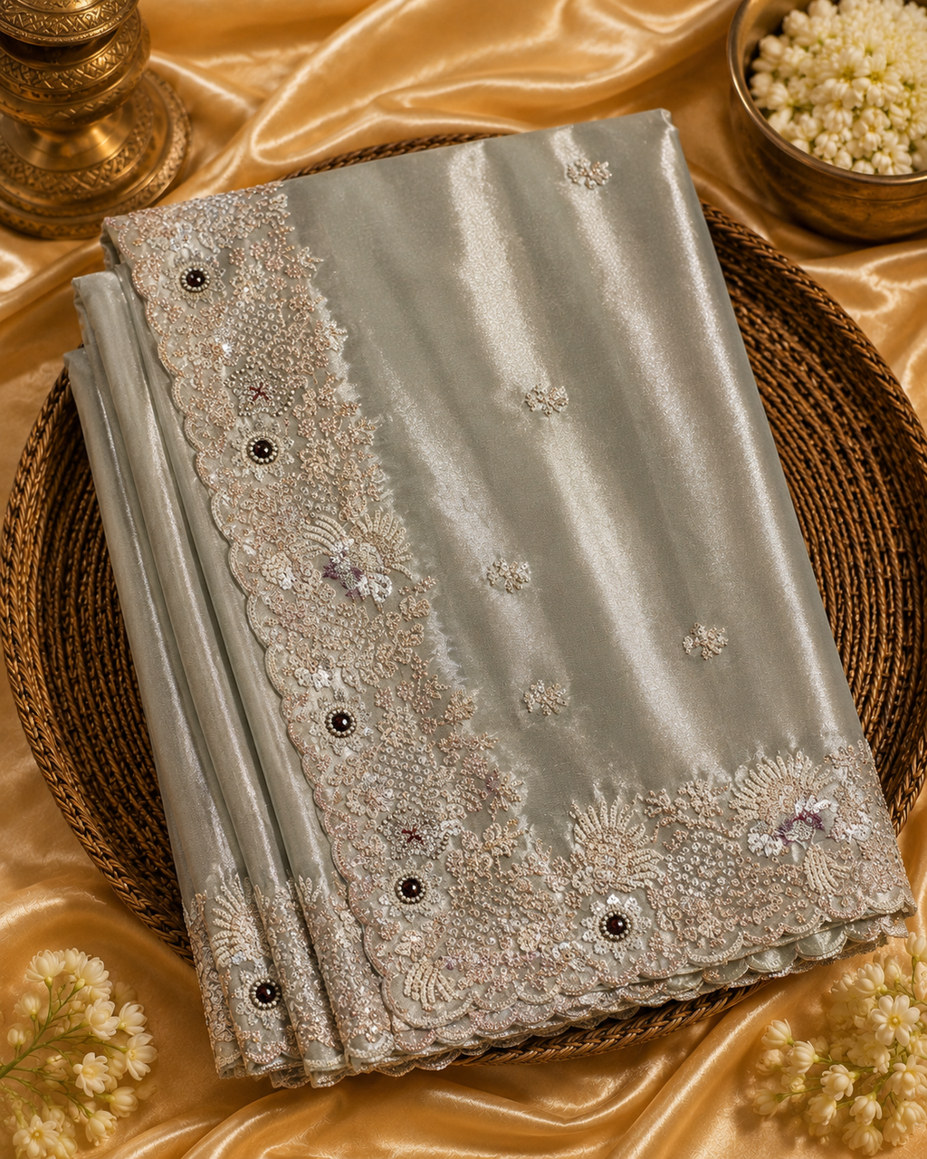 Premium Tissue Organza Saree with All Over Stone & Sequins Work