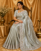 Premium Tissue Organza Saree with All Over Stone & Sequins Work